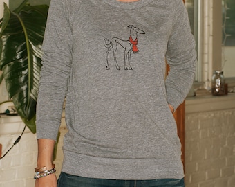the dapper Greyhound Shirt, Italian Greyhound, Dog Sweater, Slouchy Pullover, S,M,L,XL