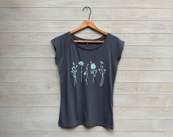 Wildblumen T-Shirt, Bambus + Bio-Baumwolle, Flügelärmel T-Shirt, Muttertag