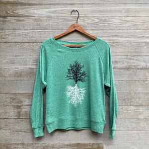 Shadow Tree Pullover, Yoga Gift and Slouchy, Loose Fitting Shirt for Hiking, Nature Lover Gift, Tree Shirt Green