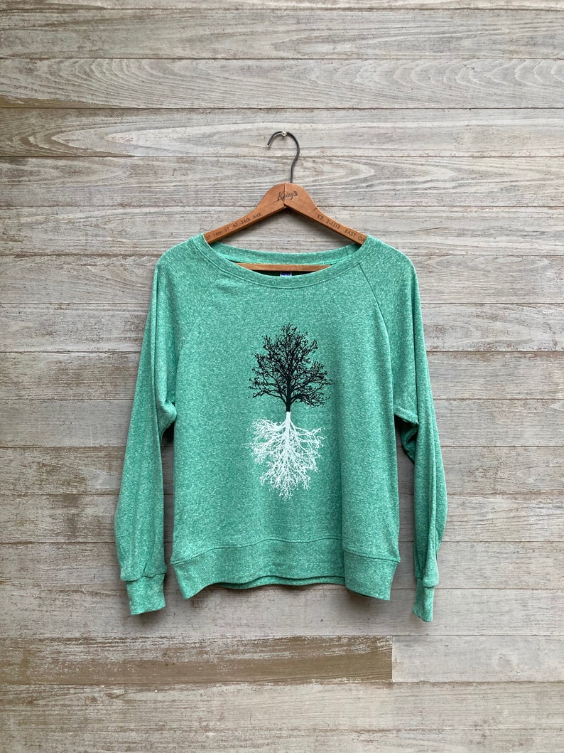 Shadow Tree Pullover, Yoga Gift and Slouchy, Loose Fitting Shirt for Hiking, Nature Lover Gift, Tree Shirt Green