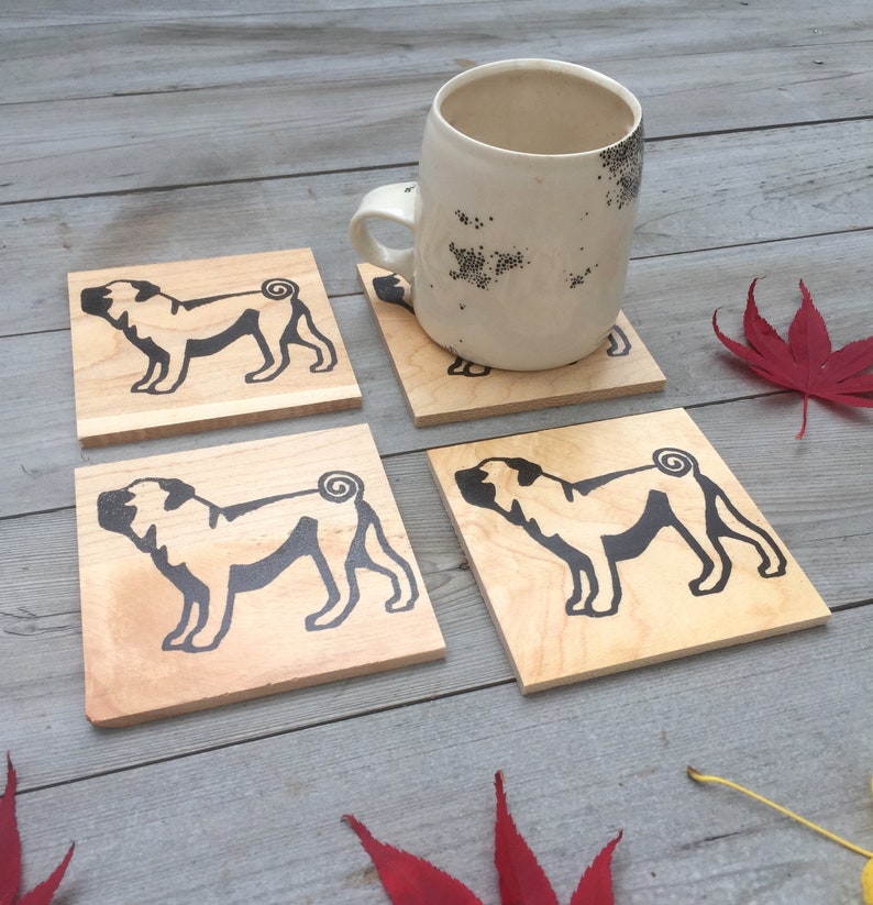 Reclaimed Wood Coasters Pug Gift Dog Gift Pug Coasters Stocking Stuffer