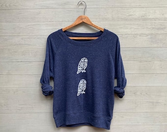 Baby Owls Pullover, Lightweight Shirt, Navy Blue, Comfy Weekend Wear, Outdoorsy Top