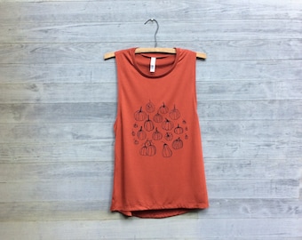 Pumpkin Patch Tank Top, Halloween Shirt, Back to School, Burnt Orange, Yoga Tank