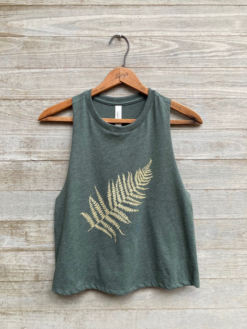 Fern Tank Top, Crop Top, Festival Top, Workout Tank, Gardening Top Green