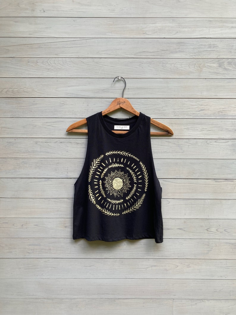 Sun Goddess Crop Top, Festival Top, Gold Sun, Yoga Top image 1