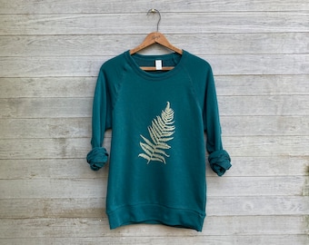 Suéter de helecho cabeza de violín, sudadera verde, regalo para mamá, top natural