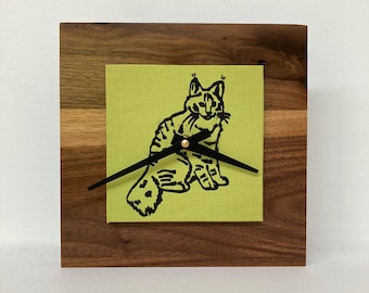 Cat Clock, Cat Lover Gift, Reclaimed Wood Decor, Wood Clock, Green Clock