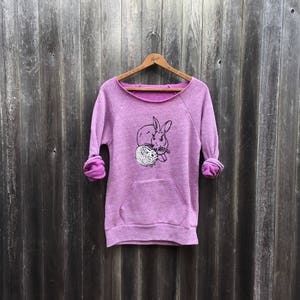 Year of the Rabbit Sweatshirt in Organic Cotton, Easter Gift, Bunny Rescue, Purple Bunny Sweater, Mother's Day Gift image 3