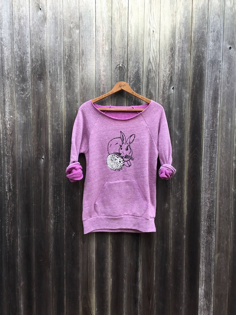 Year of the Rabbit Sweatshirt in Organic Cotton, Easter Gift, Bunny Rescue, Purple Bunny Sweater, Mother's Day Gift image 3