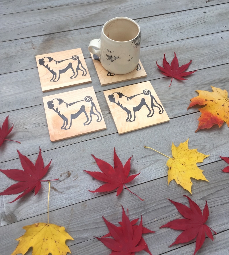 Reclaimed Wood Coasters Pug Gift Dog Gift Pug Coasters Stocking Stuffer