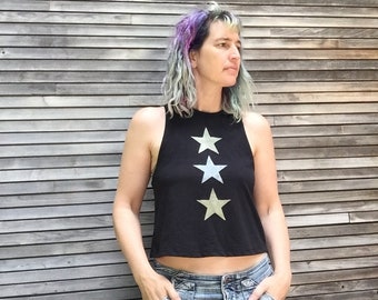 Stars crop-top: yoga, gym, festival-T-shirt