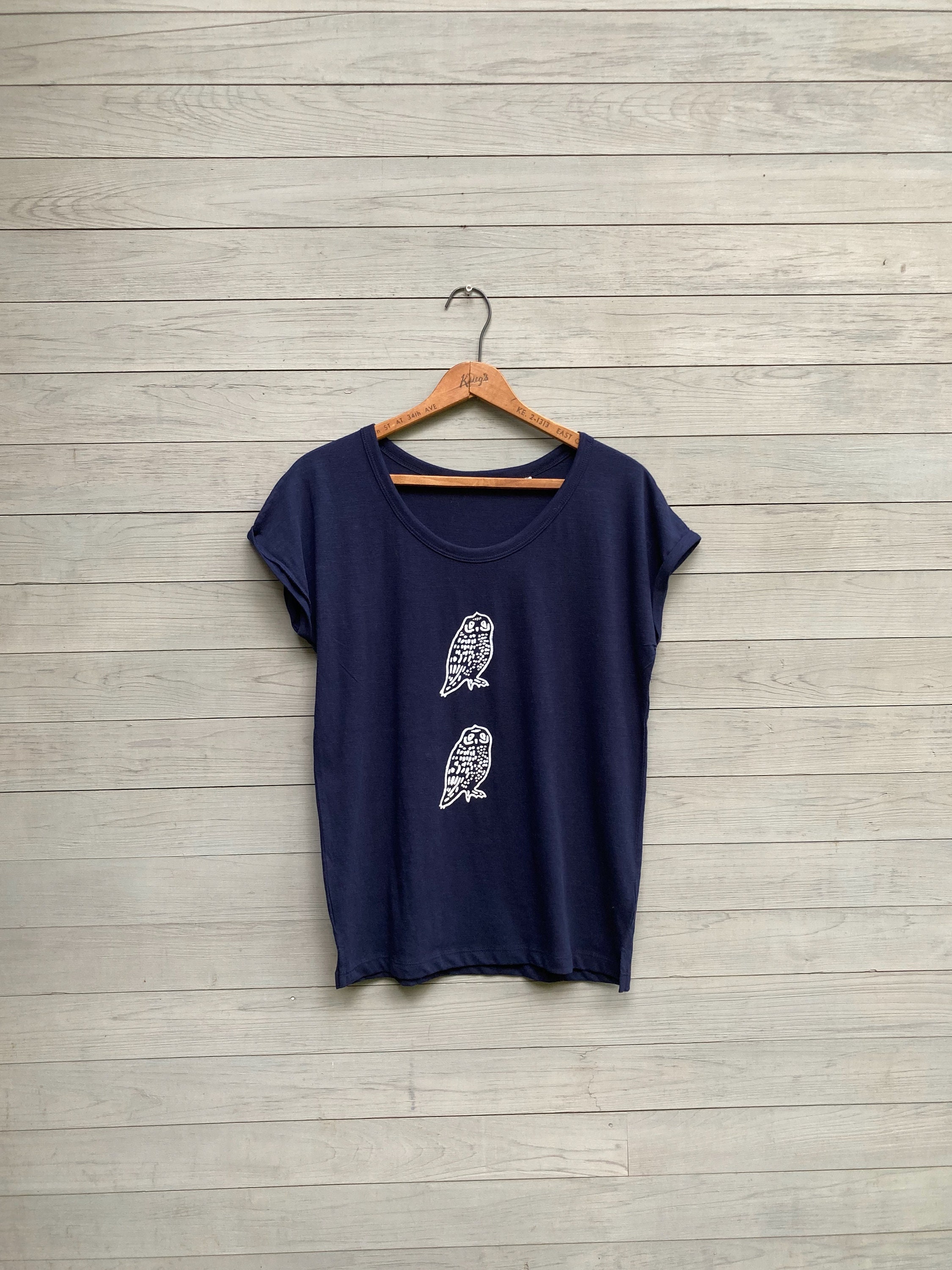Organic Cotton Owl Tee: Hand Printed Relaxed Fit Top