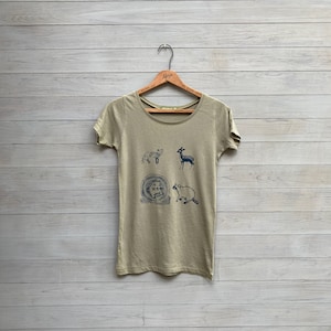 Organic Cotton Woodland Creatures Tee, Yoga Tee, Stretchy, Scoop neck Top