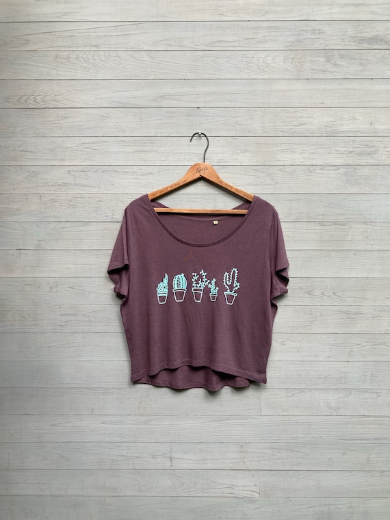 Kaktus Cropped Shirt aus Bio-Baumwolle, Bluse mit Rundhalsausschnitt -  Etsy.de