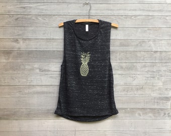 Pineapple Tank Top: Marbled Black Summer Sleeveless (XL)