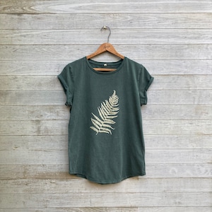 Fiddlehead-shirt van biologisch katoen, varent-shirt in donkergroen of mintgroen, cadeau voor een tuinman