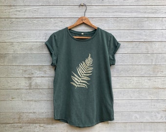 Organic Cotton Fiddlehead Tee, Fern Tshirt, Forest Green, Gift for a Gardener