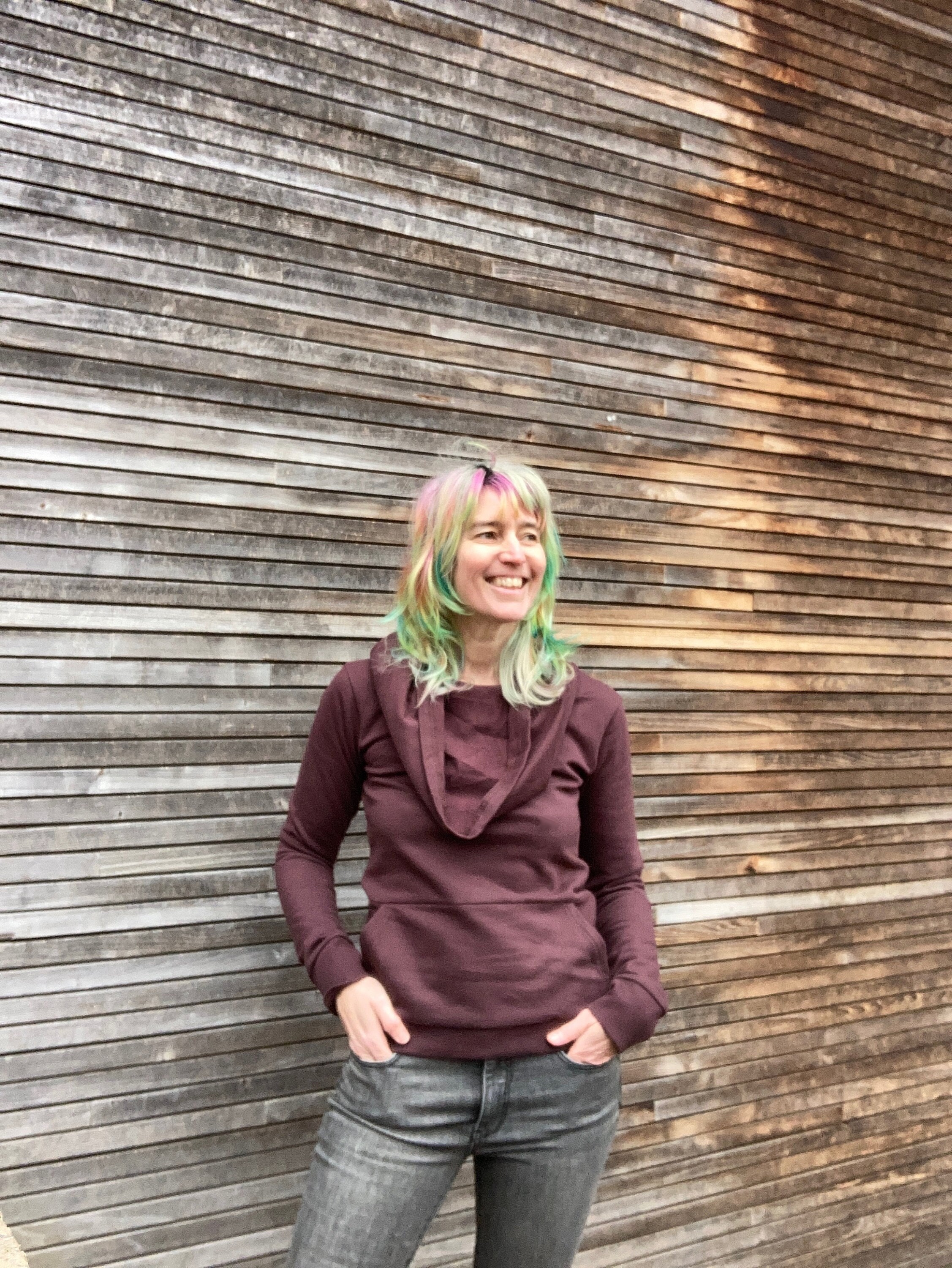 Cowlneck Hoodie in Organic Cotton with the Harvest Sun Design, Cowl Neck Top, Yoga Top