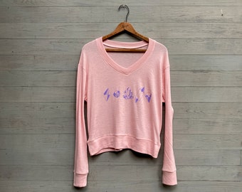 The Gem Collectors Pullover, Lightweight Sweater/Long Sleeve Tee Top in Pink, Crystals