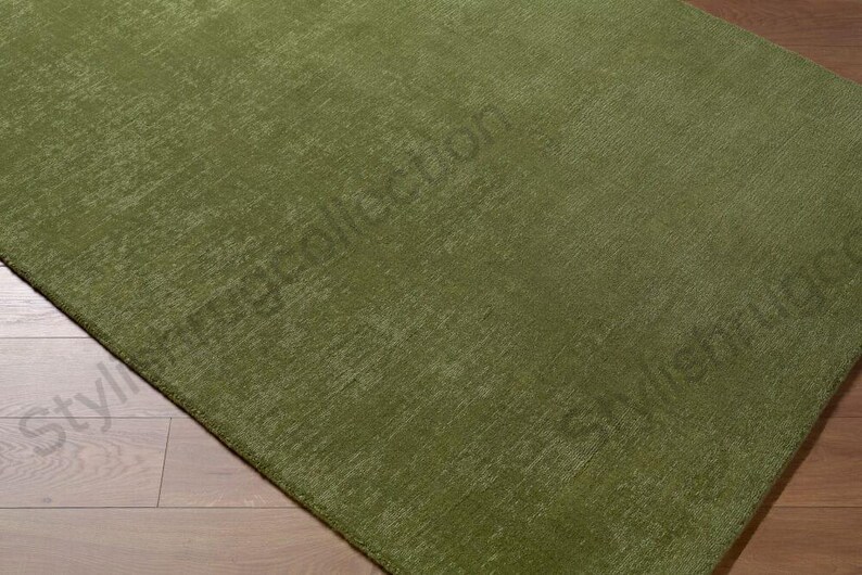 Hand Knotted Moss Green Wool Rug, Solid Minimalist Design - Etsy