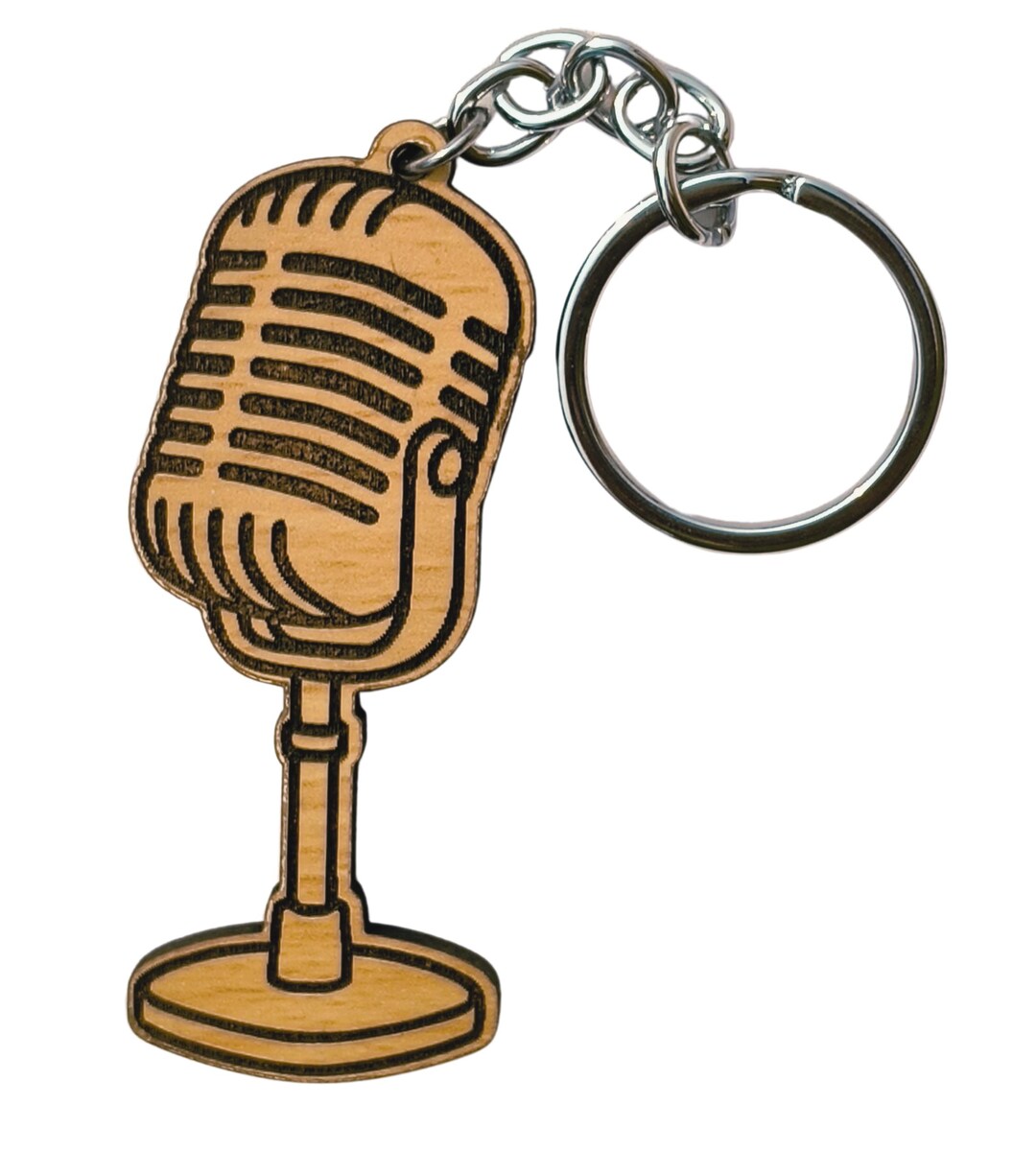 Singer Keychain Vintage Microphone Wooden Keychain – Laser Engraved MDF Music Lover ...
