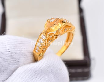 Natürlicher Citrin Frauen Ring: 18k Gold & Sterling Silber Edelstein Ring
