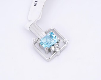 92.5 Sterling Silver Swiss Blue Topaz Pendant, Modern Cushion Necklace