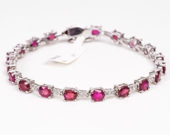 Handmade Natural Ruby Tennis Bracelet, 925 Sterling Silver Women Jewelry