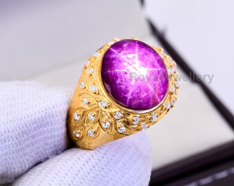 Oval Star Ruby herenring, 18 kt goud en sterlingzilver