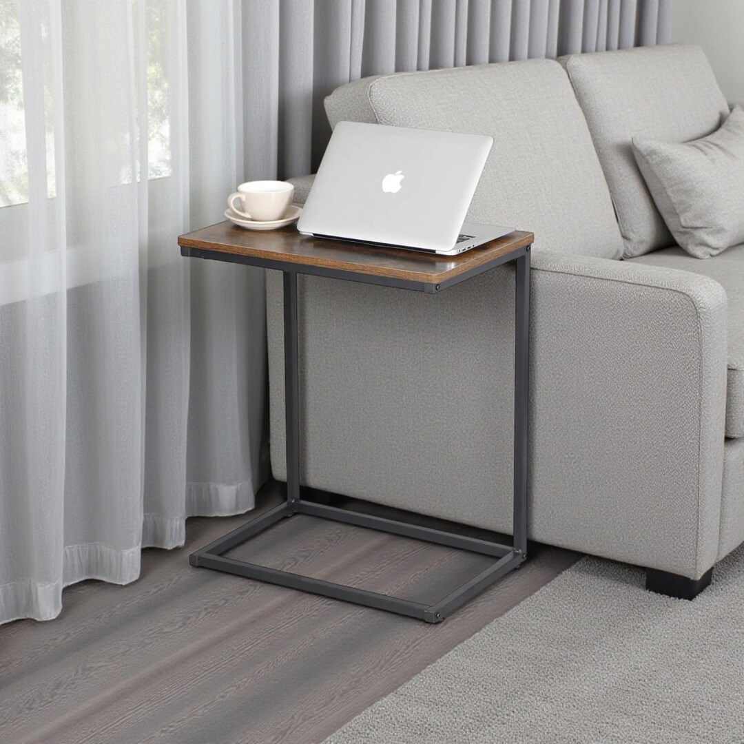 C Shaped End Table for Sofa, Small Couch Side Table With Metal Frame ...