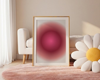 Pink red burgundy Aura Abstract Wall Art Print, Minimalist Gradient Poster, Digital Download Modern Home Decor, Large Printable Artwork