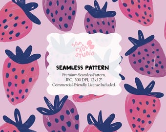 Patrón sin costuras de fresas rosas, papel digital de bayas adorables, estampado de frutas kawaii repetitivo, patrón de tela en tonos pastel