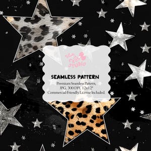 Leopard Star Seamless Pattern, Grunge Y2K Animal Print Fabric, Edgy Rock Aesthetic Textile, Dark Trendy Pattern for POD, Fashion & Craft