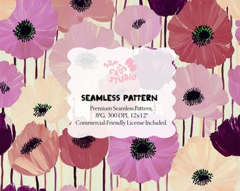 Patrón floral rosa sin costuras, papel digital con flores pintadas a mano, estampado floral romántico, repetición de flores grandes