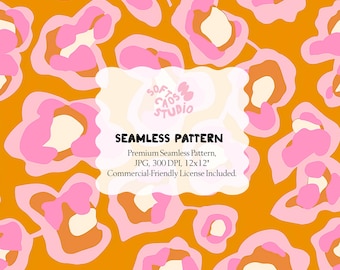 Pink Leopard Seamless Pattern, Orange Cheetah Animal Print, Bold Abstract Repeat, Digital Paper Commercial Use