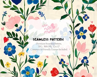 Patrón sin costuras de rayas florales pastel: lindas flores de jardín en filas, papel digital para guardería, papelería y manualidades.