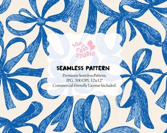 Patrón sin costuras de lazo azul, papel digital con cinta, estampado de lazo dibujado a mano, patrón repetitivo coqueto