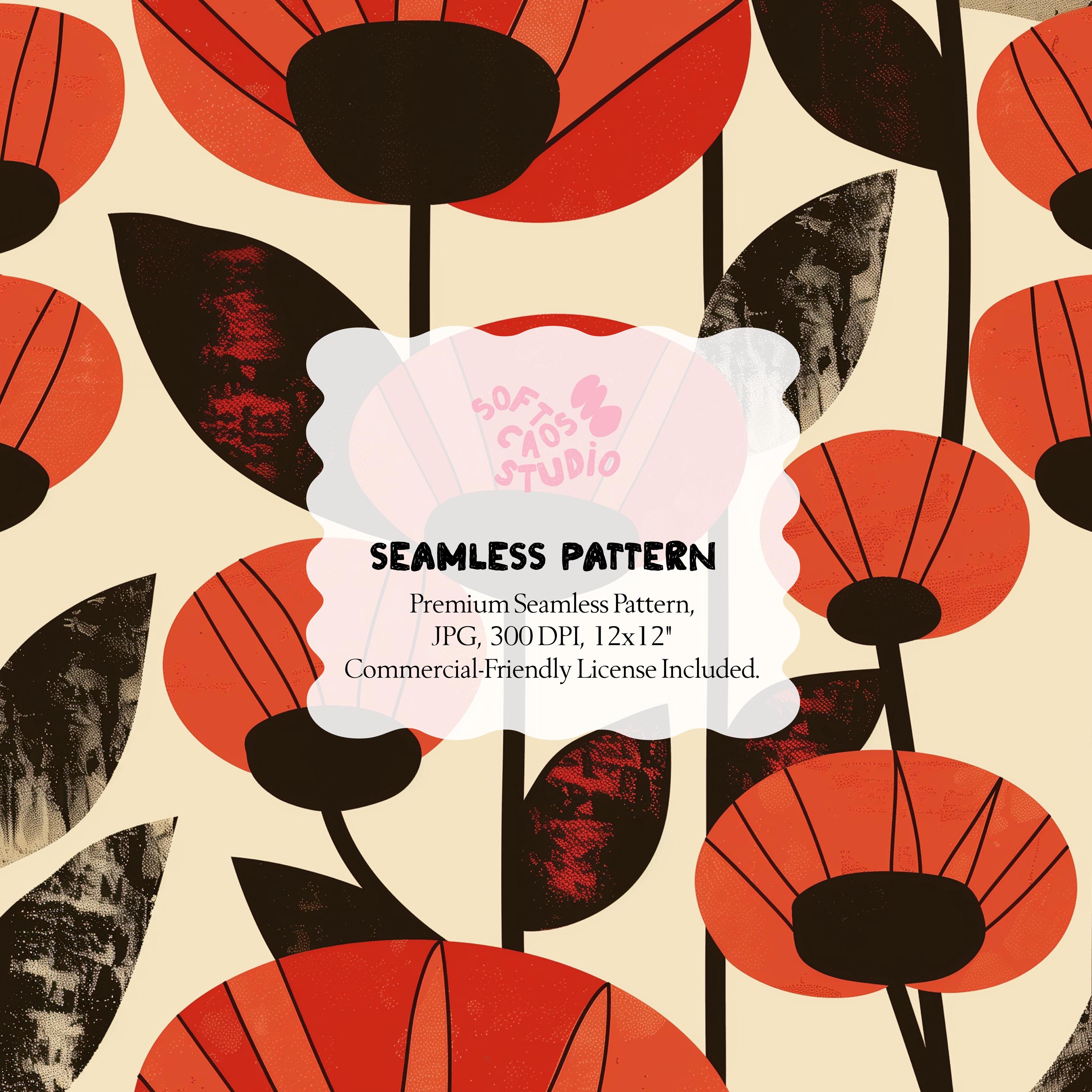 Mid Century Floral Seamless Pattern, Retro Flower Repeat Design ...
