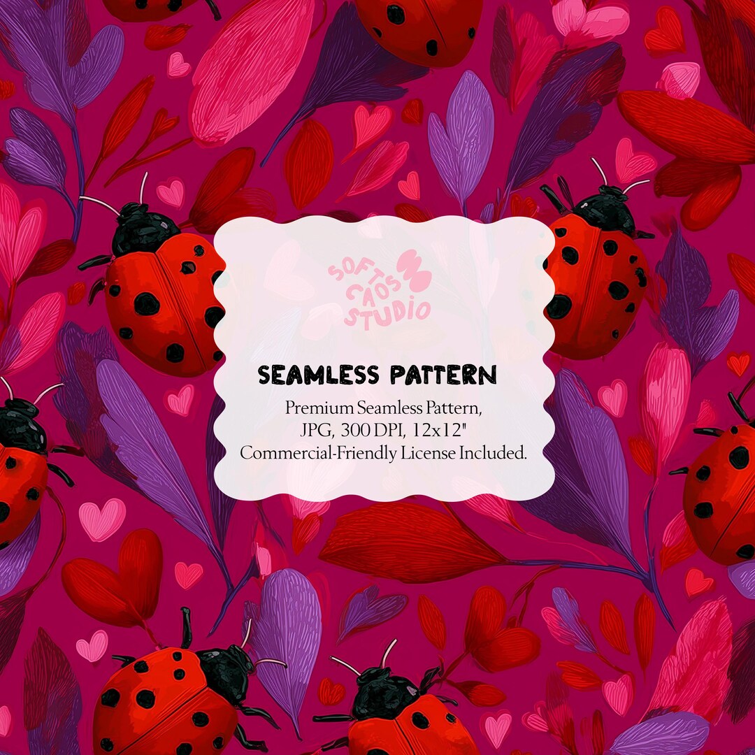 Ladybug Repeat Pattern Ladybug Seamless Pattern, Cute Ladybug Digital Paper, Red Pink Heart ...