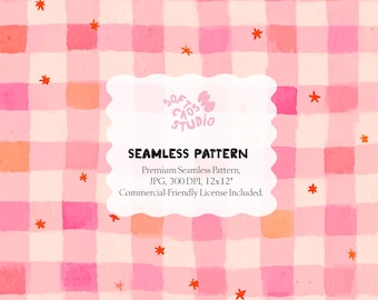 Patrón floral retro sin costuras, estampado de flores naranjas y rosas, diseño botánico de mediados de siglo para papel tapiz de tela, 30 x 30 cm, JPG, 300 ppp