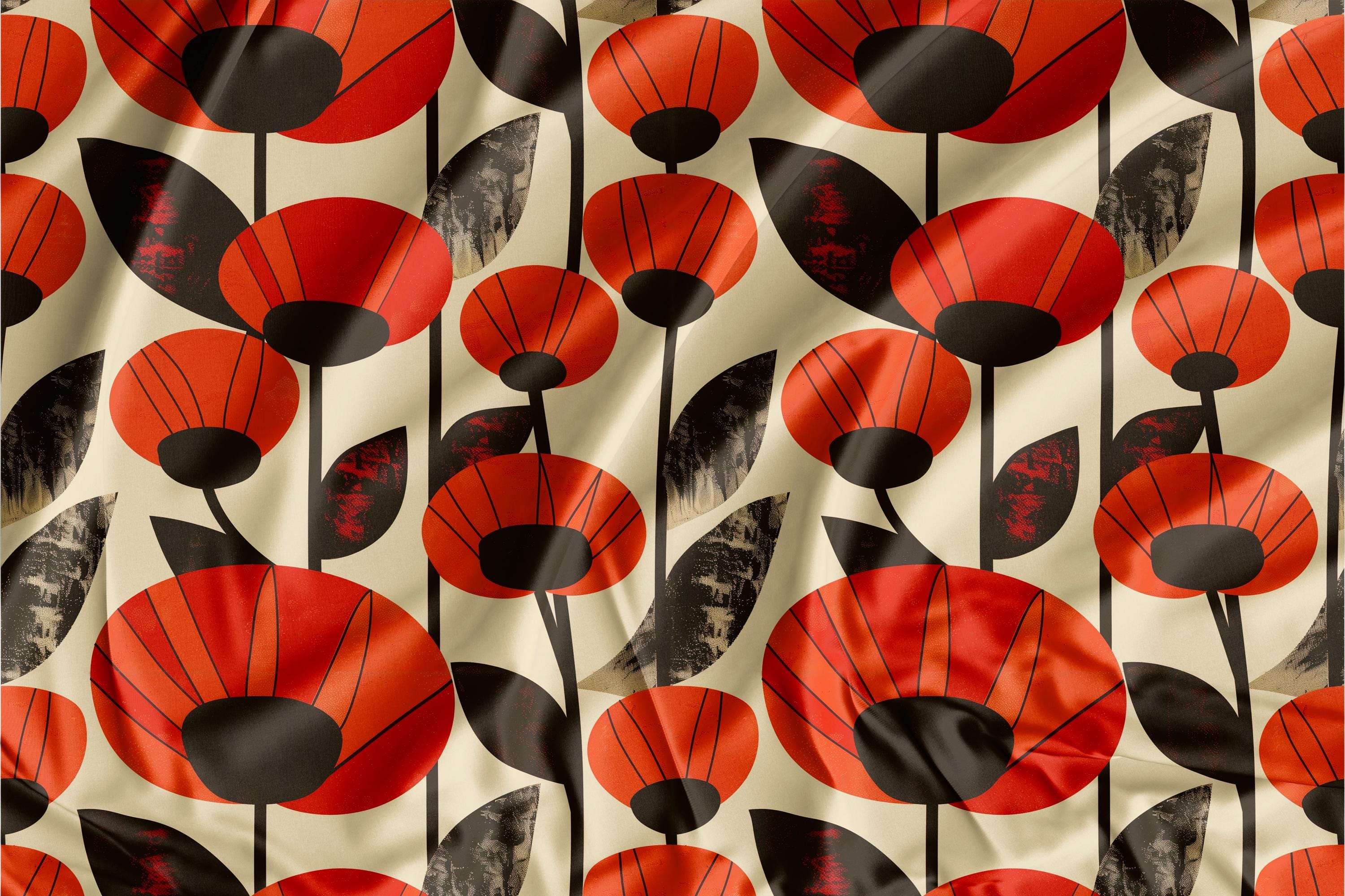 Mid Century Floral Seamless Pattern, Retro Flower Repeat Design ...