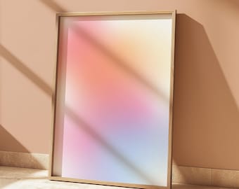 Impresión artística de pared Sunset Aura: póster digital con degradado en rosa, naranja y azul. Decoración abstracta moderna para el hogar.