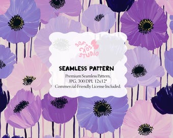 Patrón floral morado sin costuras, papel digital de flores violetas, estampado floral pintado a mano, estampado floral romántico repetitivo