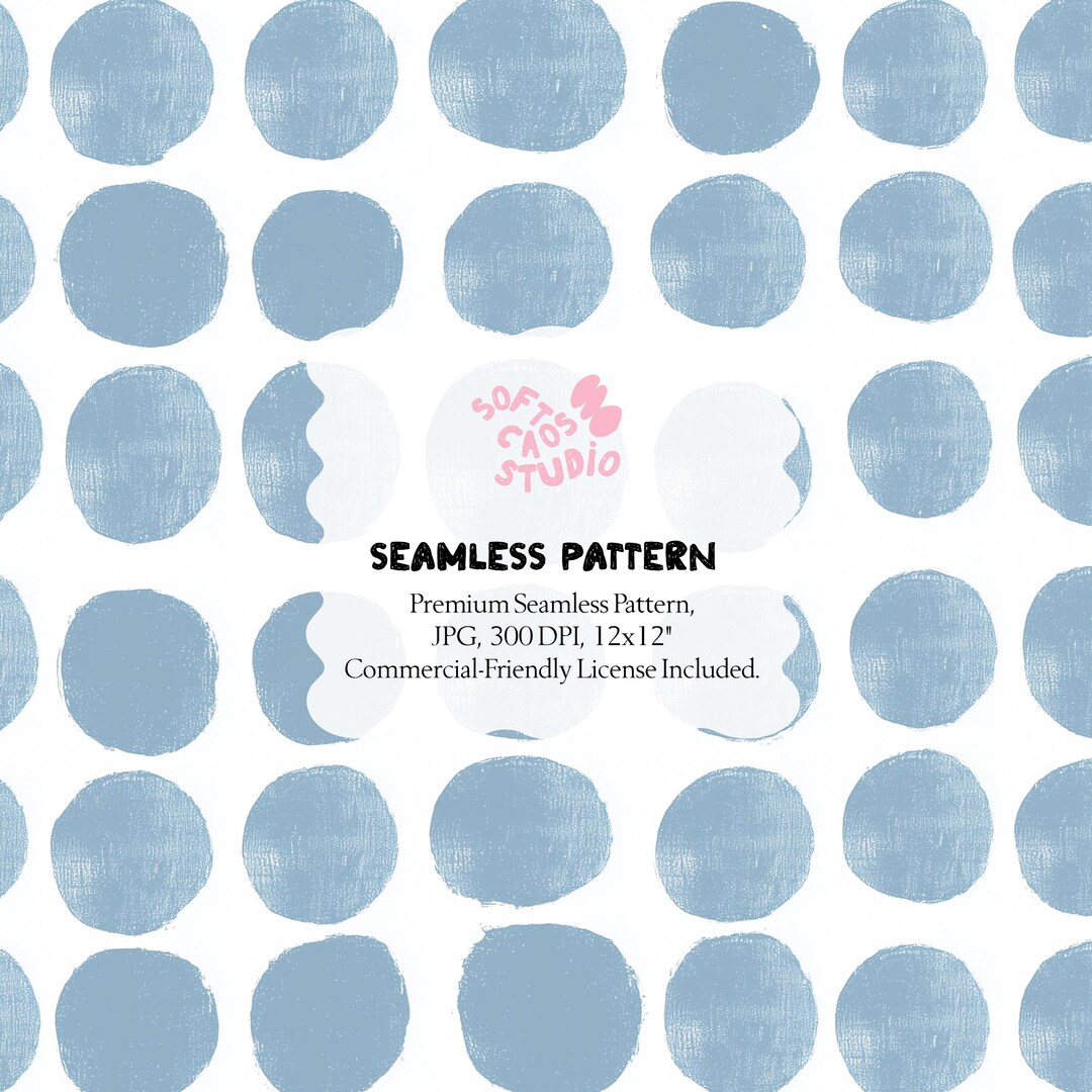 Blue Polka Dot Seamless Pattern • Hand Painted Dots • Minimal ...