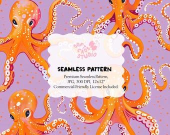 Seamless Octopus Pattern, Cute Ocean Animal Print, Colorful Sea Life Design, Nautical Fabric Pattern, Summer Digital Paper