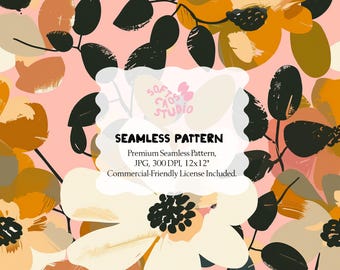 Modern Floral Seamless Pattern, Neutral Botanical Flowers, Painted Floral Repeat, Digital Paper for Fabric Wallpaper