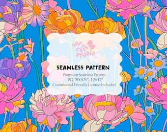 Patrón floral colorido sin costuras, papel digital floral llamativo, patrón repetitivo de flores brillantes