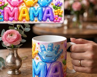 Personalized Mama Mug with Name | Colorful Ceramic Mug | Gift for Mom