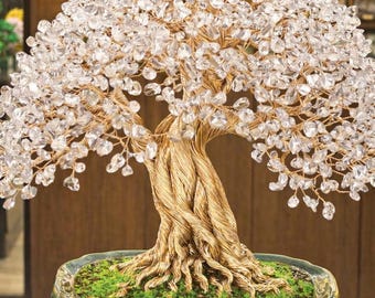 Large Tree Clear Quartz Crystal Wire Bonsai Sculpture: tree of life