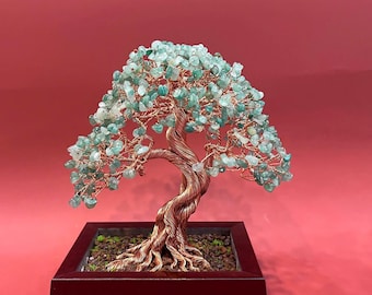 銅線盆栽彫刻：繁栄の緑翡翠石